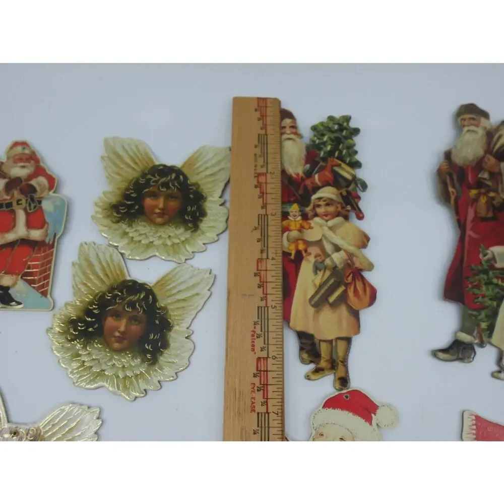 VTG Christmas Merrimack Die Cut Ornaments Victorian Style Lot of 14 Angel Santa